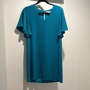 Teal Flutter Sleeve Cocktail Dress Medium